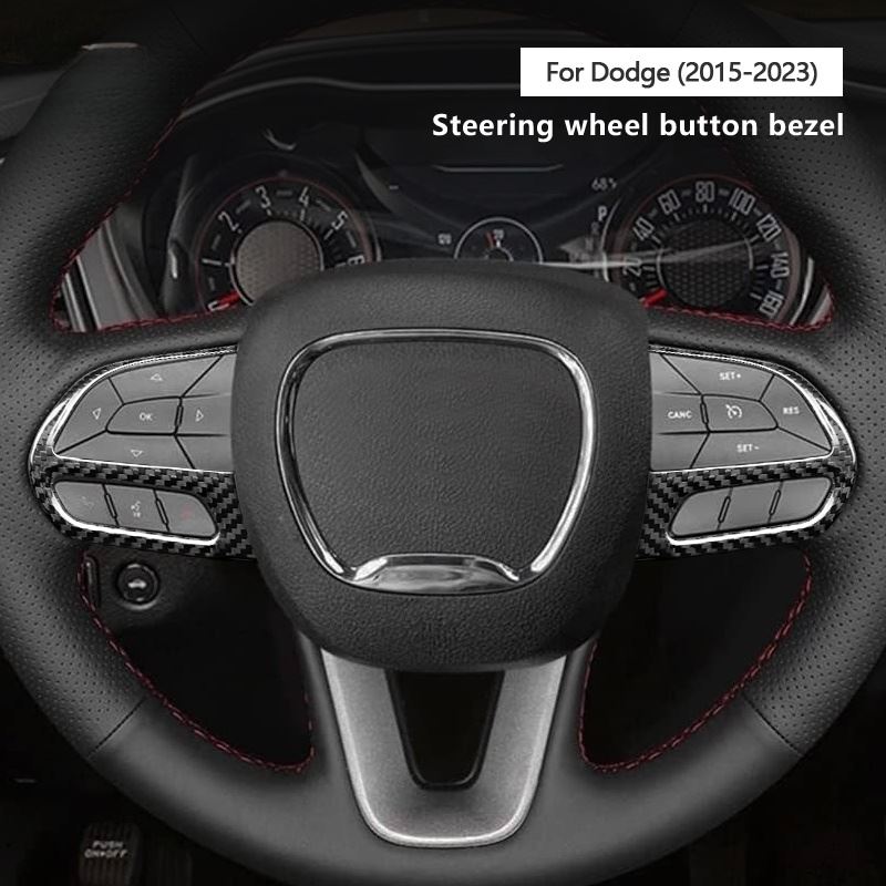 Carbon Fiber Steering Wheel Button Bezel For Dodge