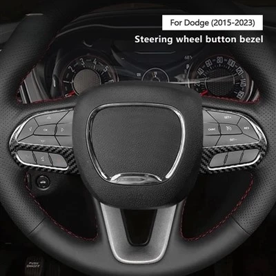 Carbon Fiber Steering Wheel Button Bezel For Dodge